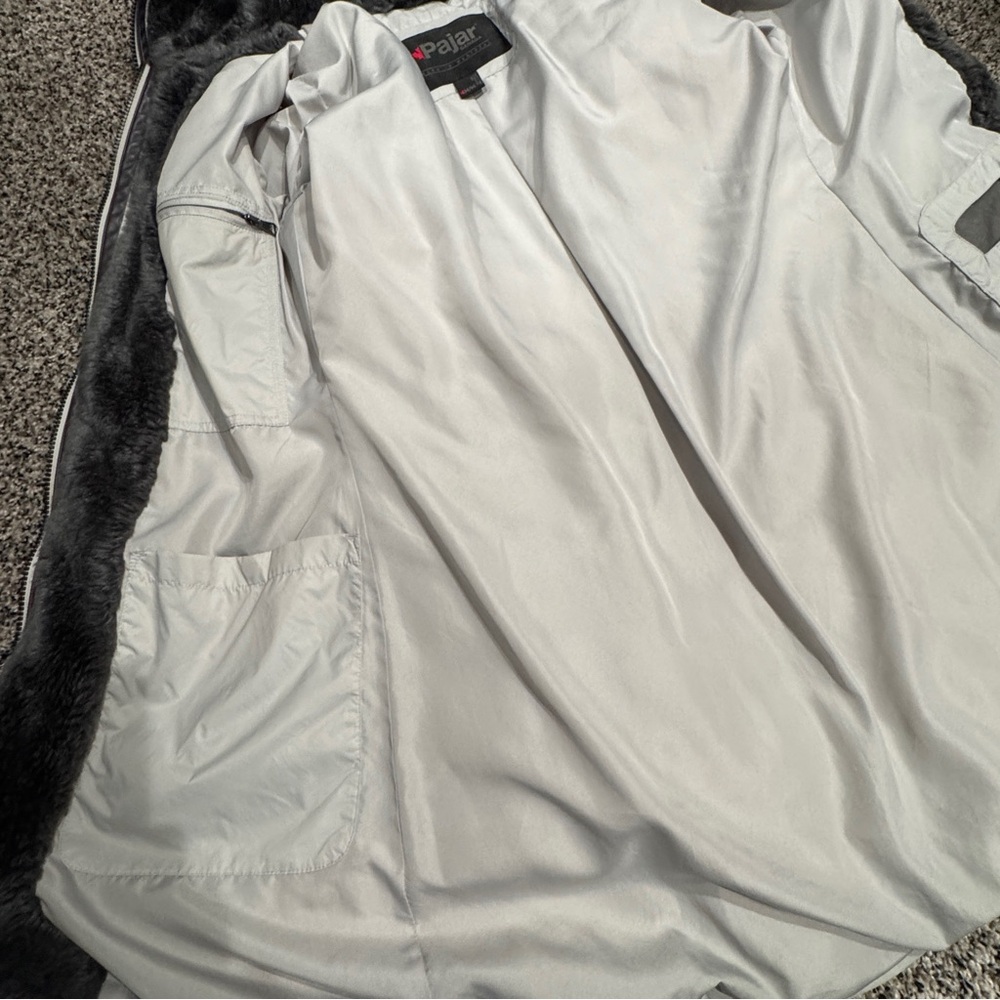 Pajar Cece Down Light Gray Hooded Puffer long Jacket - Picture 5 of 8